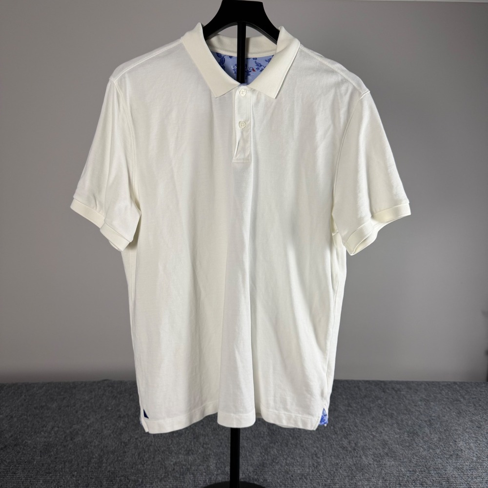 UNTUCKit Gondola White Polo Shirt Regular Fit Contrast Vine Print Mens 40663